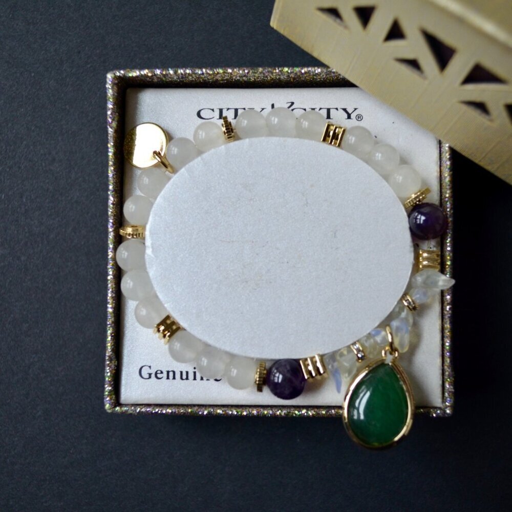 City x City Genuine Stone Stretch Bracelet New